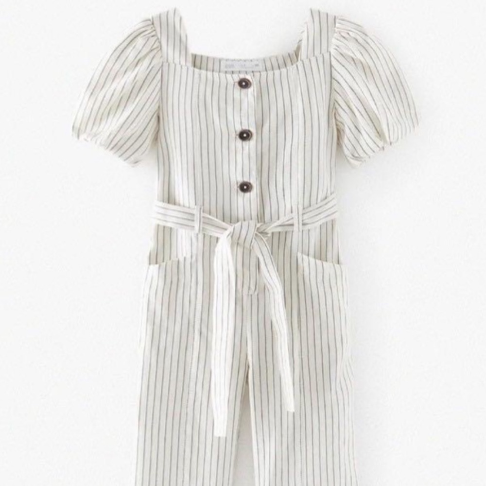 ZARA Kids Linen Jumpsuit Navy Stripes Size 11/12 yrs